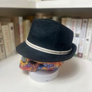 Fedora Hat - Black Hat with white stripe - 7 1/8 (57 cm)